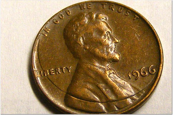 1966-Lincoln-Cent-Incomplete-Clip-?